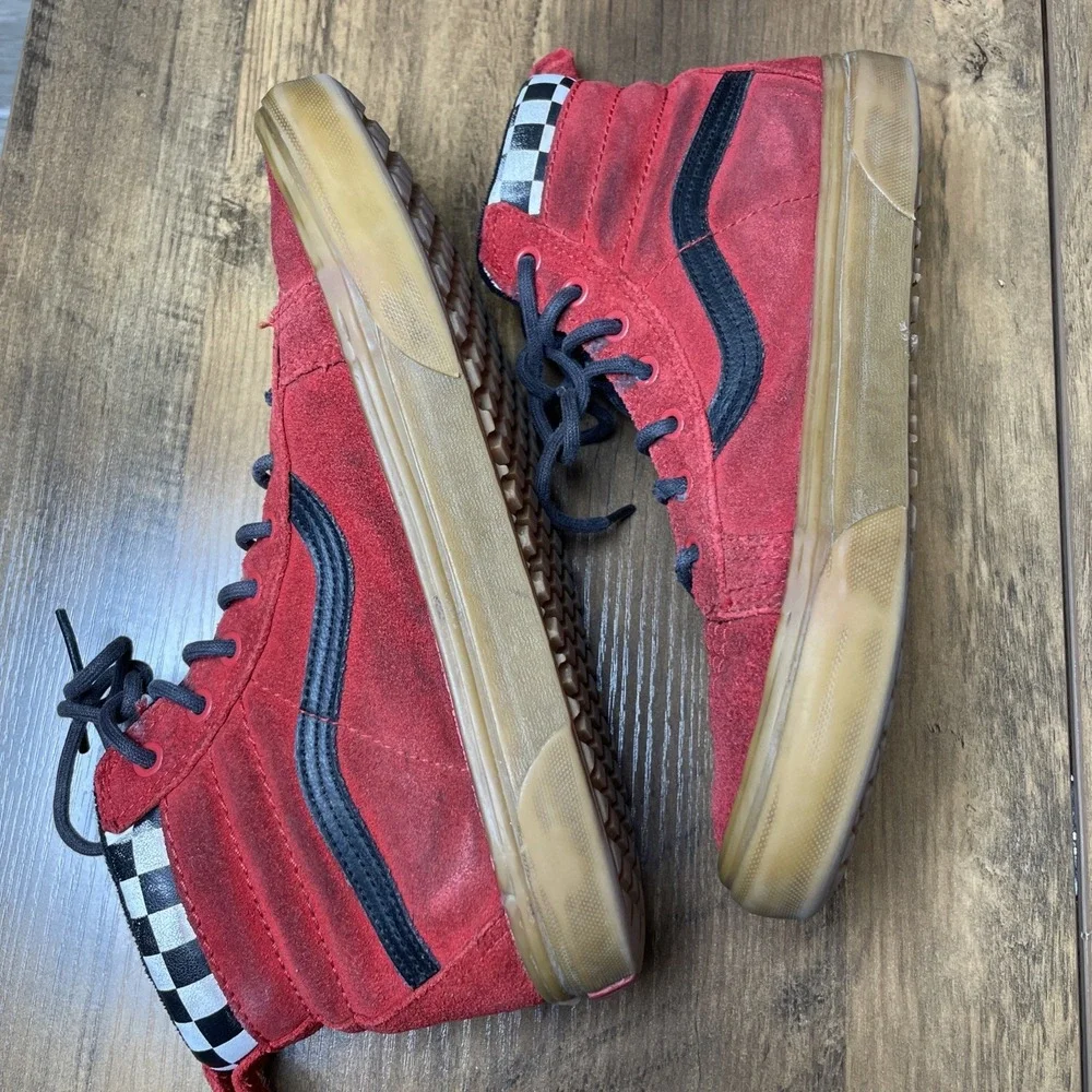 Vans Kids 6.5 Red Sk8-Hi Sneakers Skate Shoes Checkerboard Suede Gum Sole